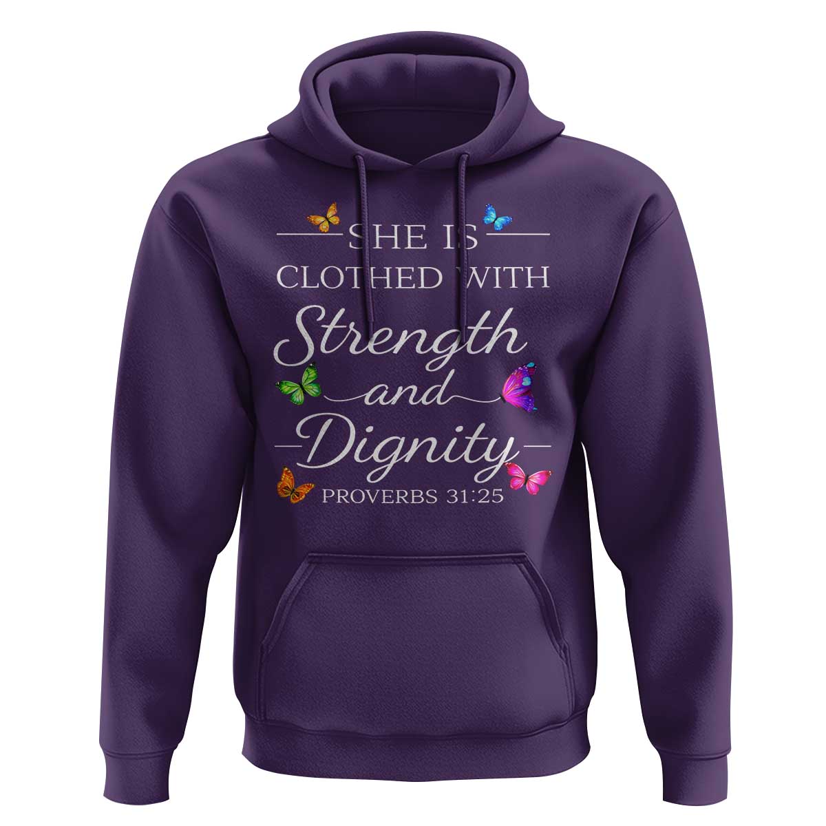 Christian Jesus Hoodie Strength Dignity Encouraging Bible Verse Proverb Butterfly Art