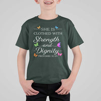 Christian Jesus T Shirt For Kid Strength Dignity Encouraging Bible Verse Proverb Butterfly Art