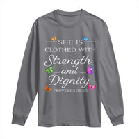 Christian Jesus Long Sleeve Shirt Strength Dignity Encouraging Bible Verse Proverb Butterfly Art