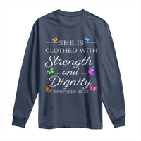 Christian Jesus Long Sleeve Shirt Strength Dignity Encouraging Bible Verse Proverb Butterfly Art
