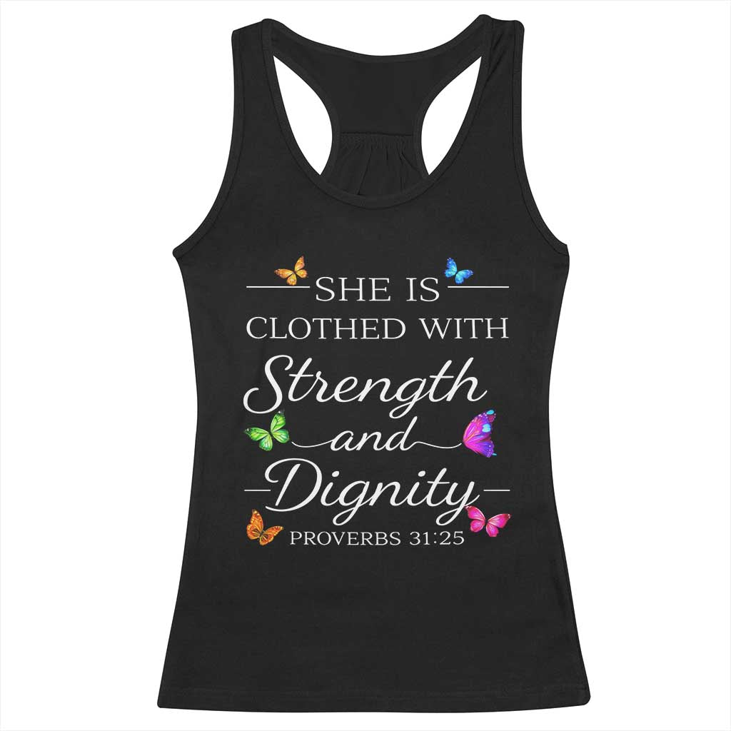 Christian Jesus Racerback Tank Top Strength Dignity Encouraging Bible Verse Proverb Butterfly Art
