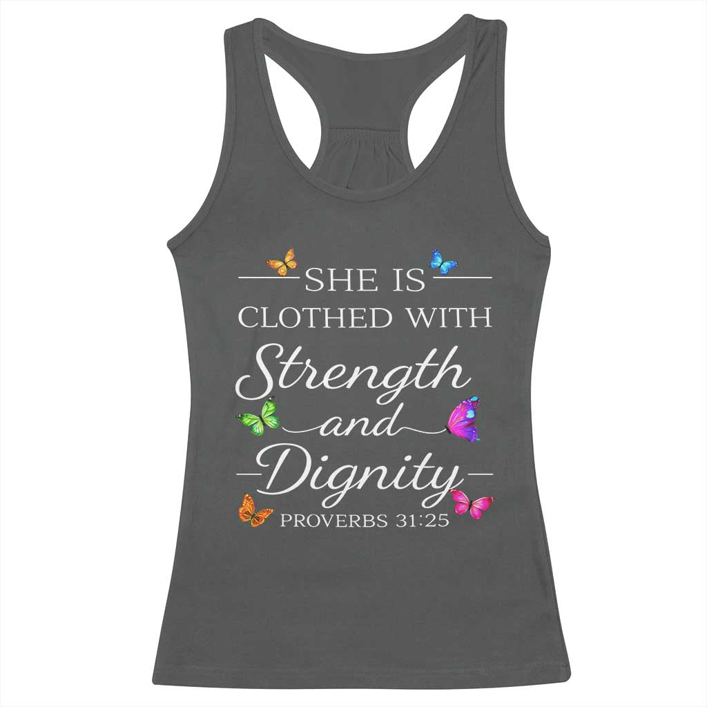 Christian Jesus Racerback Tank Top Strength Dignity Encouraging Bible Verse Proverb Butterfly Art