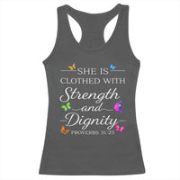 Christian Jesus Racerback Tank Top Strength Dignity Encouraging Bible Verse Proverb Butterfly Art