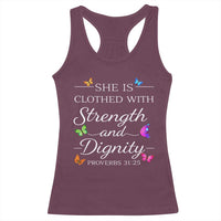 Christian Jesus Racerback Tank Top Strength Dignity Encouraging Bible Verse Proverb Butterfly Art