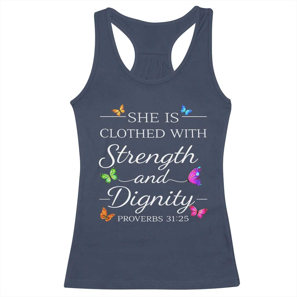 Christian Jesus Racerback Tank Top Strength Dignity Encouraging Bible Verse Proverb Butterfly Art