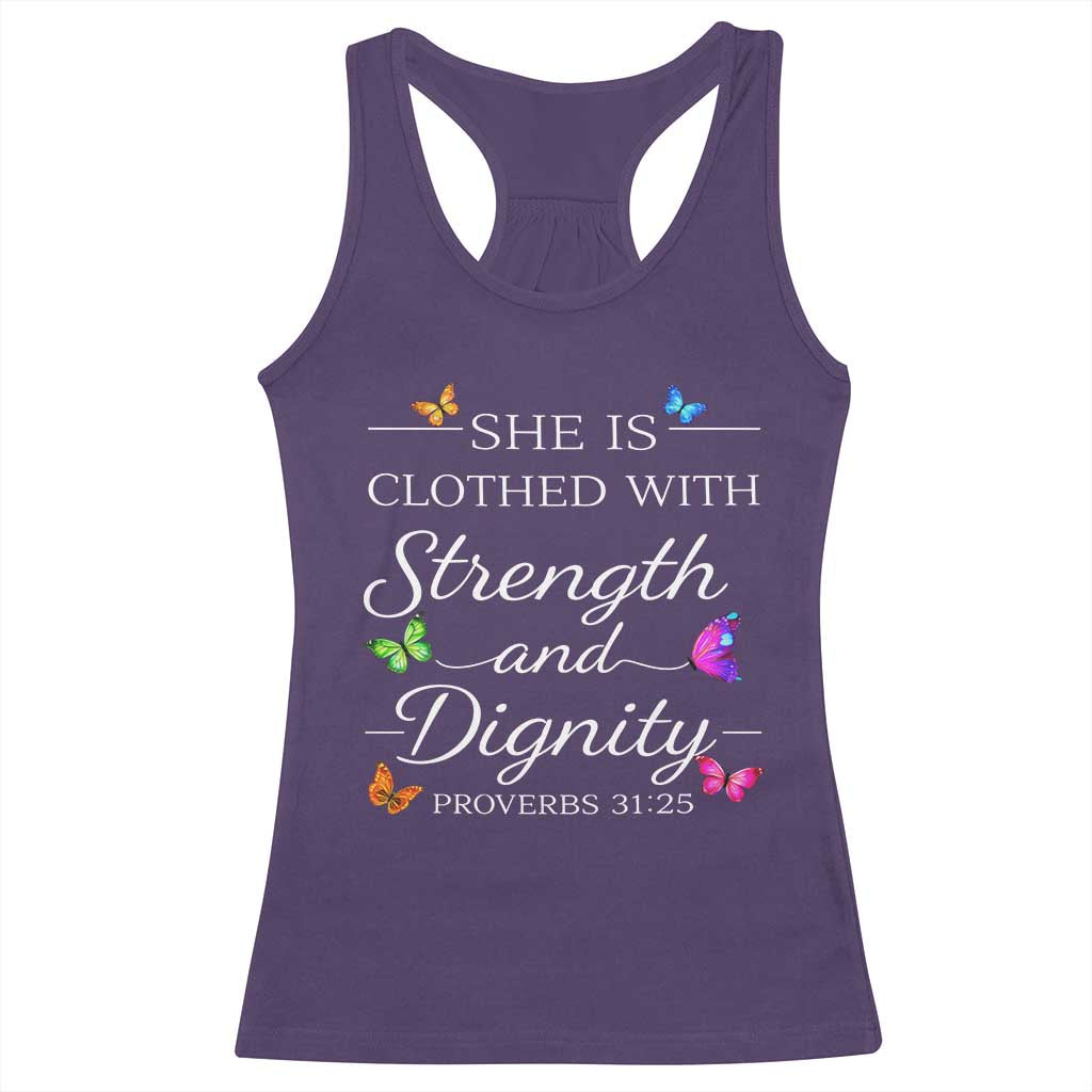 Christian Jesus Racerback Tank Top Strength Dignity Encouraging Bible Verse Proverb Butterfly Art