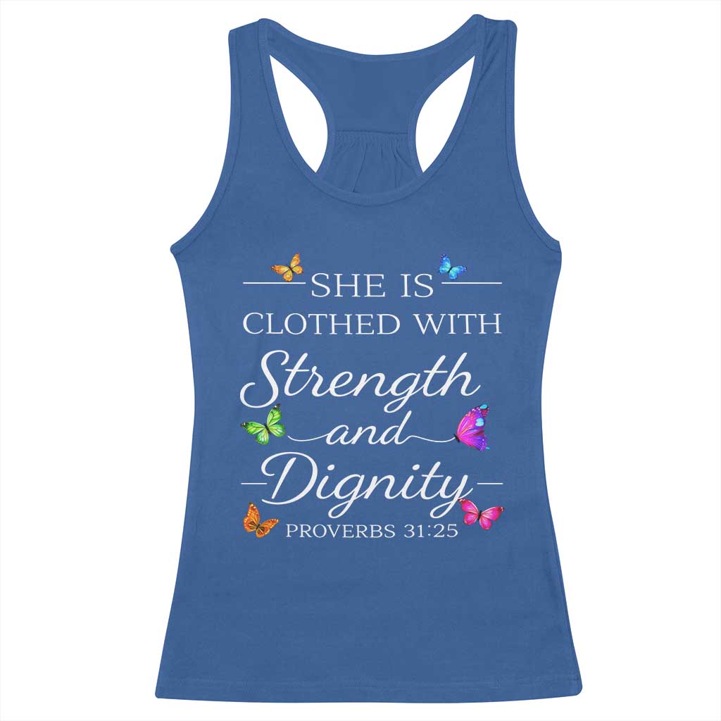 Christian Jesus Racerback Tank Top Strength Dignity Encouraging Bible Verse Proverb Butterfly Art