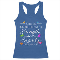 Christian Jesus Racerback Tank Top Strength Dignity Encouraging Bible Verse Proverb Butterfly Art