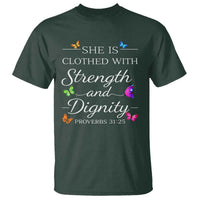 Christian Jesus T Shirt Strength Dignity Encouraging Bible Verse Proverb Butterfly Art