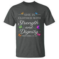 Christian Jesus T Shirt Strength Dignity Encouraging Bible Verse Proverb Butterfly Art