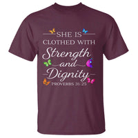 Christian Jesus T Shirt Strength Dignity Encouraging Bible Verse Proverb Butterfly Art