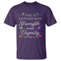 Christian Jesus T Shirt Strength Dignity Encouraging Bible Verse Proverb Butterfly Art