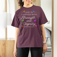 Christian Jesus T Shirt For Women Strength Dignity Encouraging Bible Verse Proverb Butterfly Art