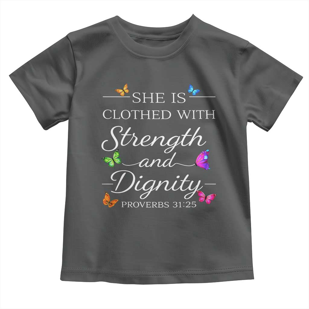 Christian Jesus Toddler T Shirt Strength Dignity Encouraging Bible Verse Proverb Butterfly Art