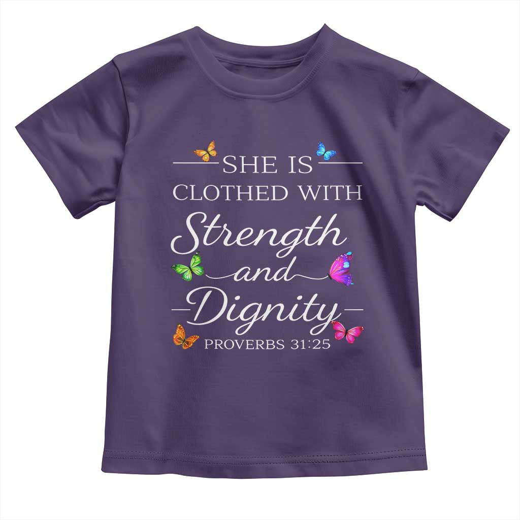 Christian Jesus Toddler T Shirt Strength Dignity Encouraging Bible Verse Proverb Butterfly Art