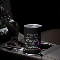 Christian Jesus Tumbler Cup Strength Dignity Encouraging Bible Verse Proverb Butterfly Art