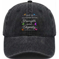 Christian Jesus Washed Cotton Baseball Cap Strength Dignity Encouraging Bible Verse Proverb Butterfly Art