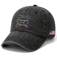 Christian Jesus Washed Cotton Baseball Cap Strength Dignity Encouraging Bible Verse Proverb Butterfly Art