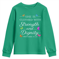 Christian Jesus Youth Sweatshirt Strength Dignity Encouraging Bible Verse Proverb Butterfly Art
