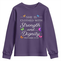 Christian Jesus Youth Sweatshirt Strength Dignity Encouraging Bible Verse Proverb Butterfly Art