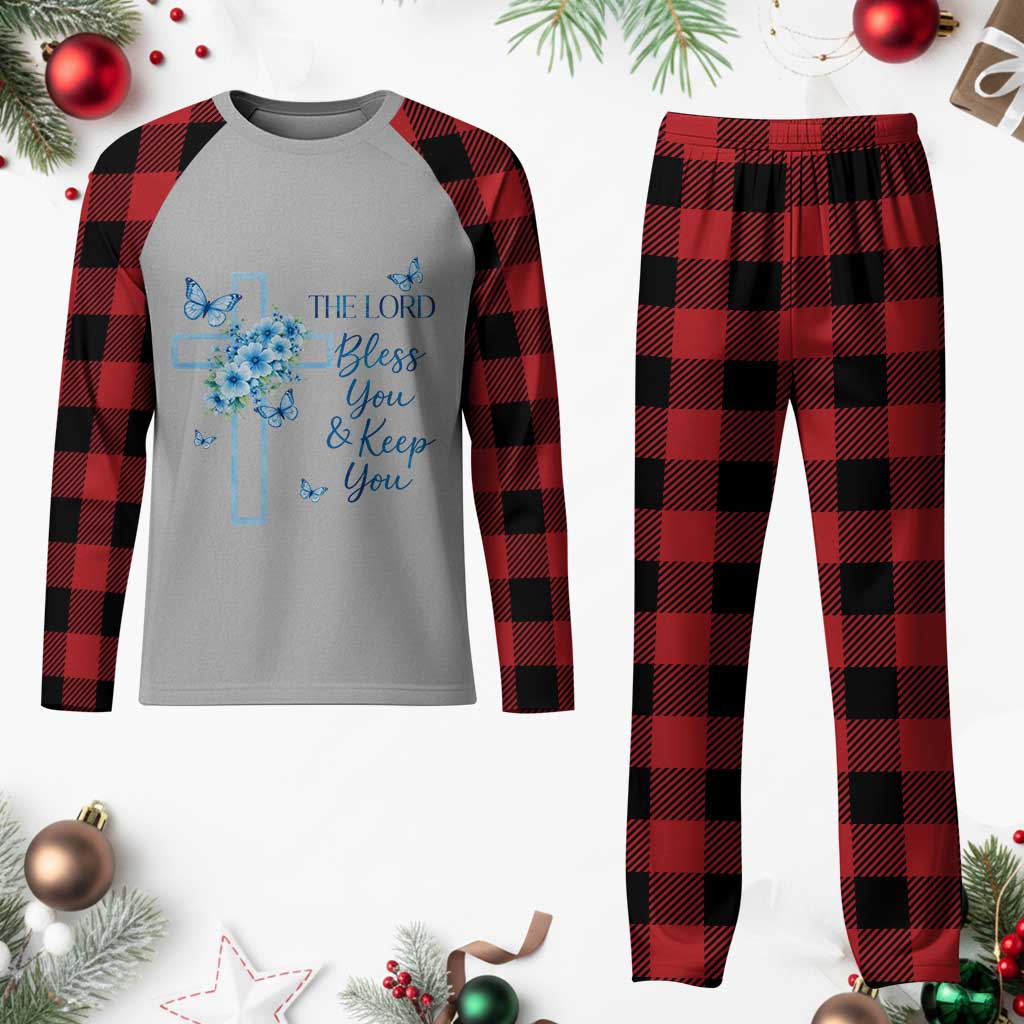 Christian Jesus Plaid Pajama Set The Lord Bless You Encouraging Bible Verse Butterfly Art