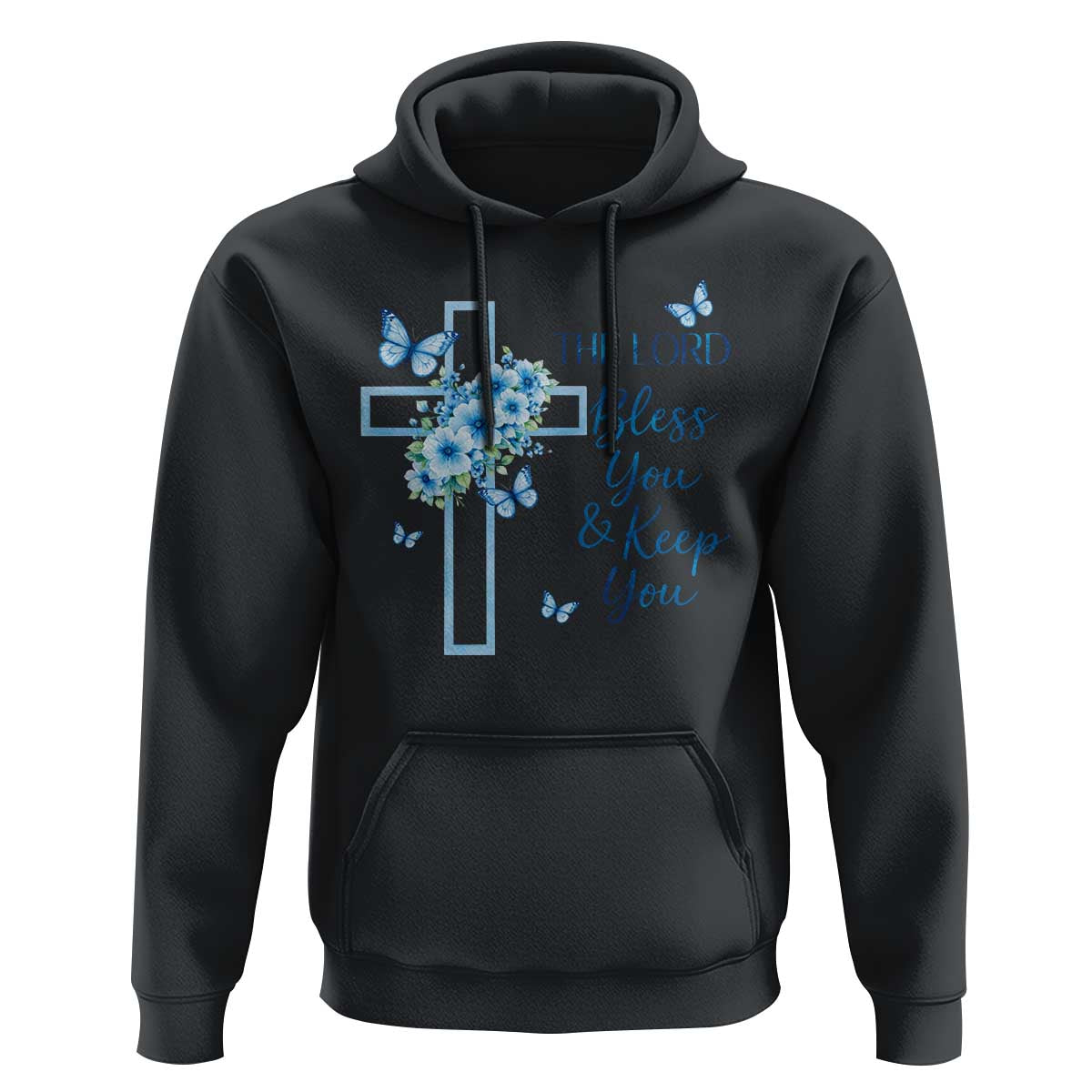 Christian Jesus Hoodie The Lord Bless You Encouraging Bible Verse Butterfly Art