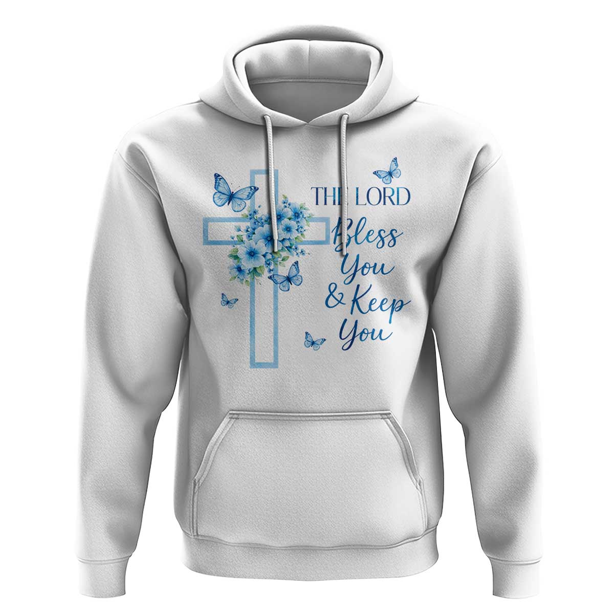 Christian Jesus Hoodie The Lord Bless You Encouraging Bible Verse Butterfly Art