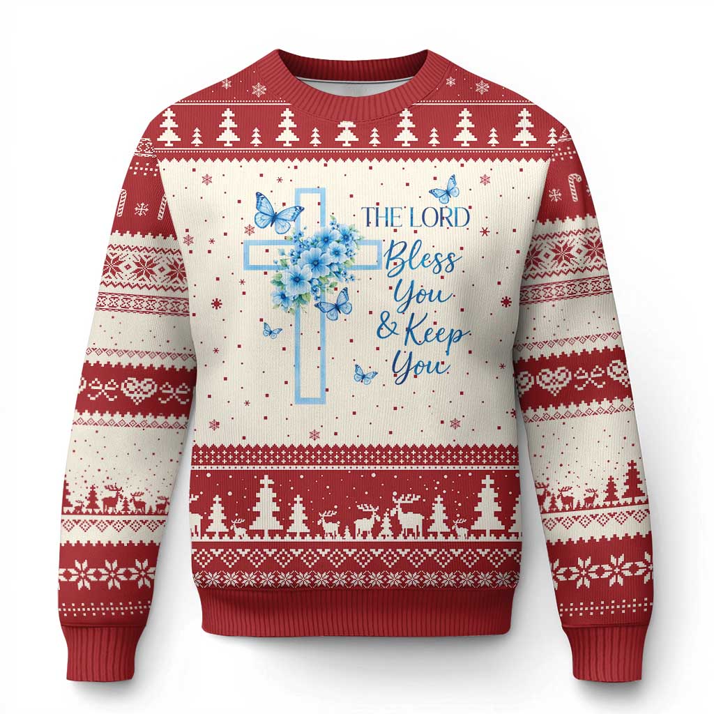 Christian Jesus Ugly Christmas Sweater The Lord Bless You Encouraging Bible Verse Butterfly Art