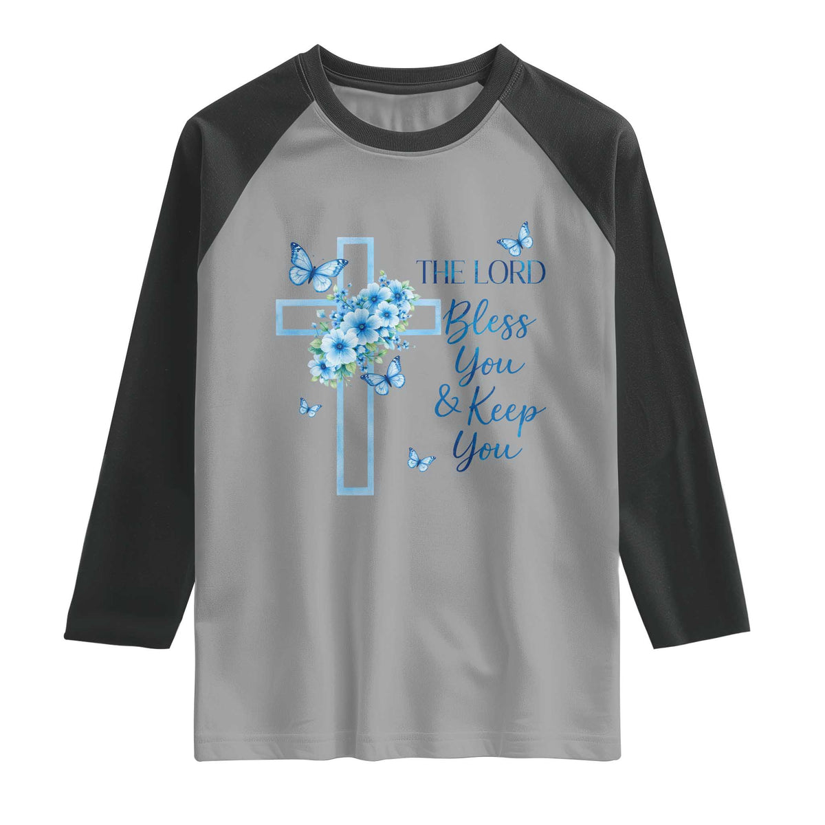 Christian Jesus Raglan Shirt The Lord Bless You Encouraging Bible Verse Butterfly Art