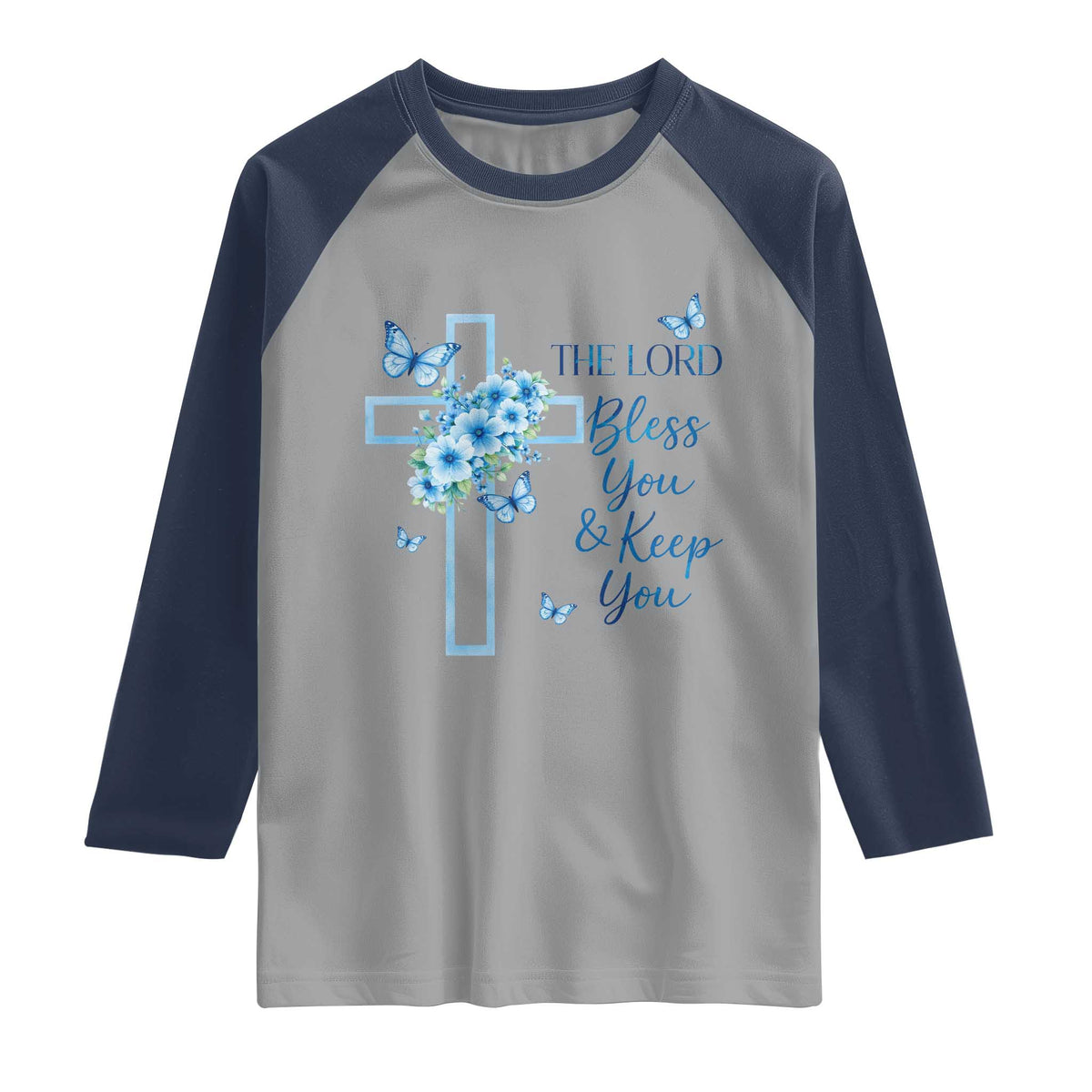 Christian Jesus Raglan Shirt The Lord Bless You Encouraging Bible Verse Butterfly Art