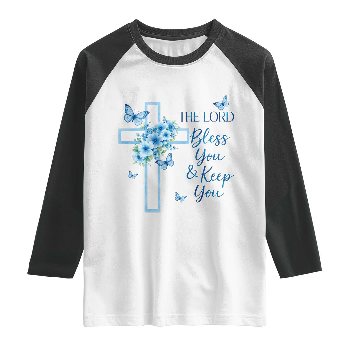Christian Jesus Raglan Shirt The Lord Bless You Encouraging Bible Verse Butterfly Art