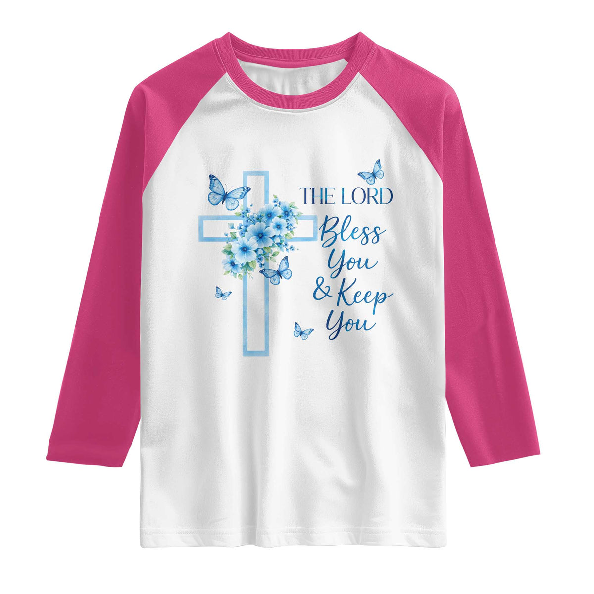 Christian Jesus Raglan Shirt The Lord Bless You Encouraging Bible Verse Butterfly Art
