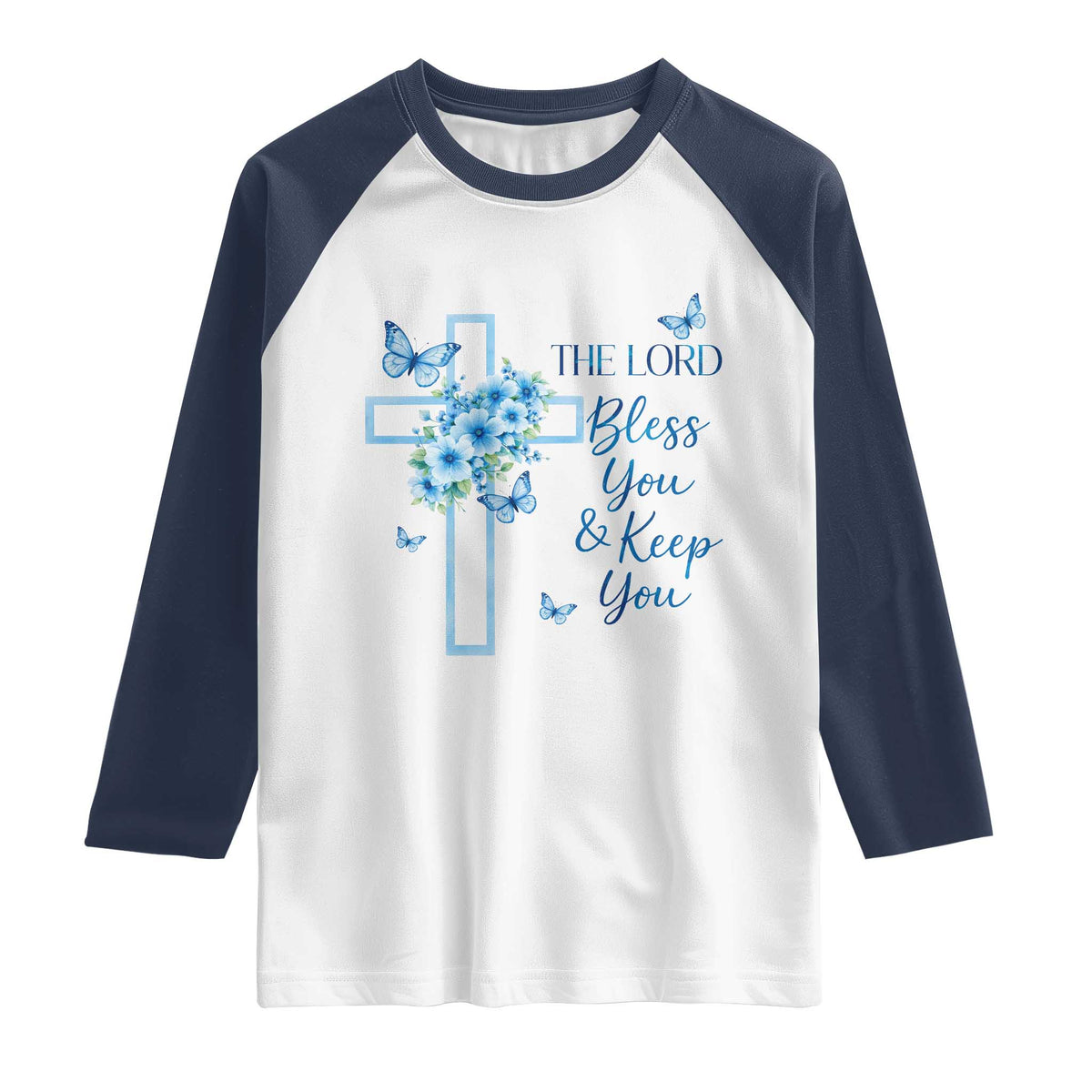 Christian Jesus Raglan Shirt The Lord Bless You Encouraging Bible Verse Butterfly Art