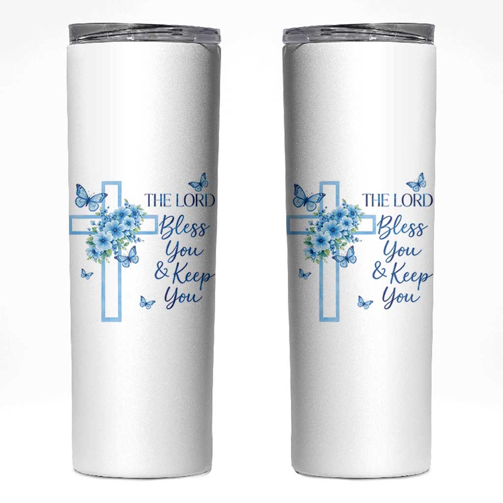 Christian Jesus Skinny Tumbler The Lord Bless You Encouraging Bible Verse Butterfly Art