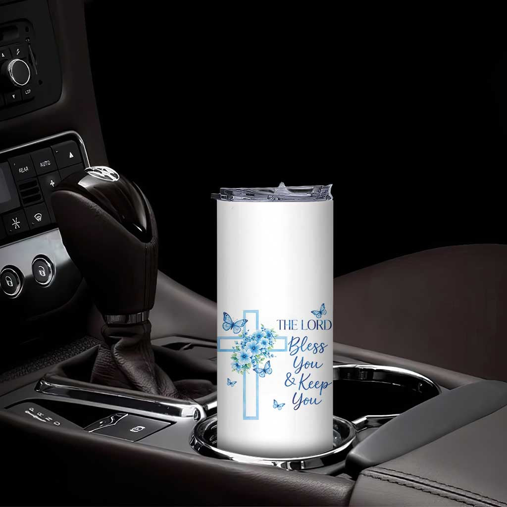 Christian Jesus Skinny Tumbler The Lord Bless You Encouraging Bible Verse Butterfly Art