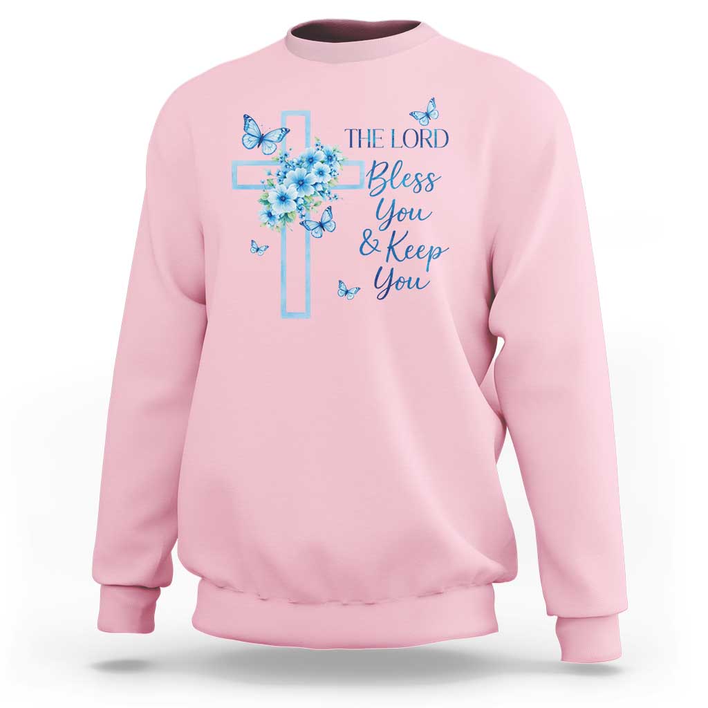 Christian Jesus Sweatshirt The Lord Bless You Encouraging Bible Verse Butterfly Art