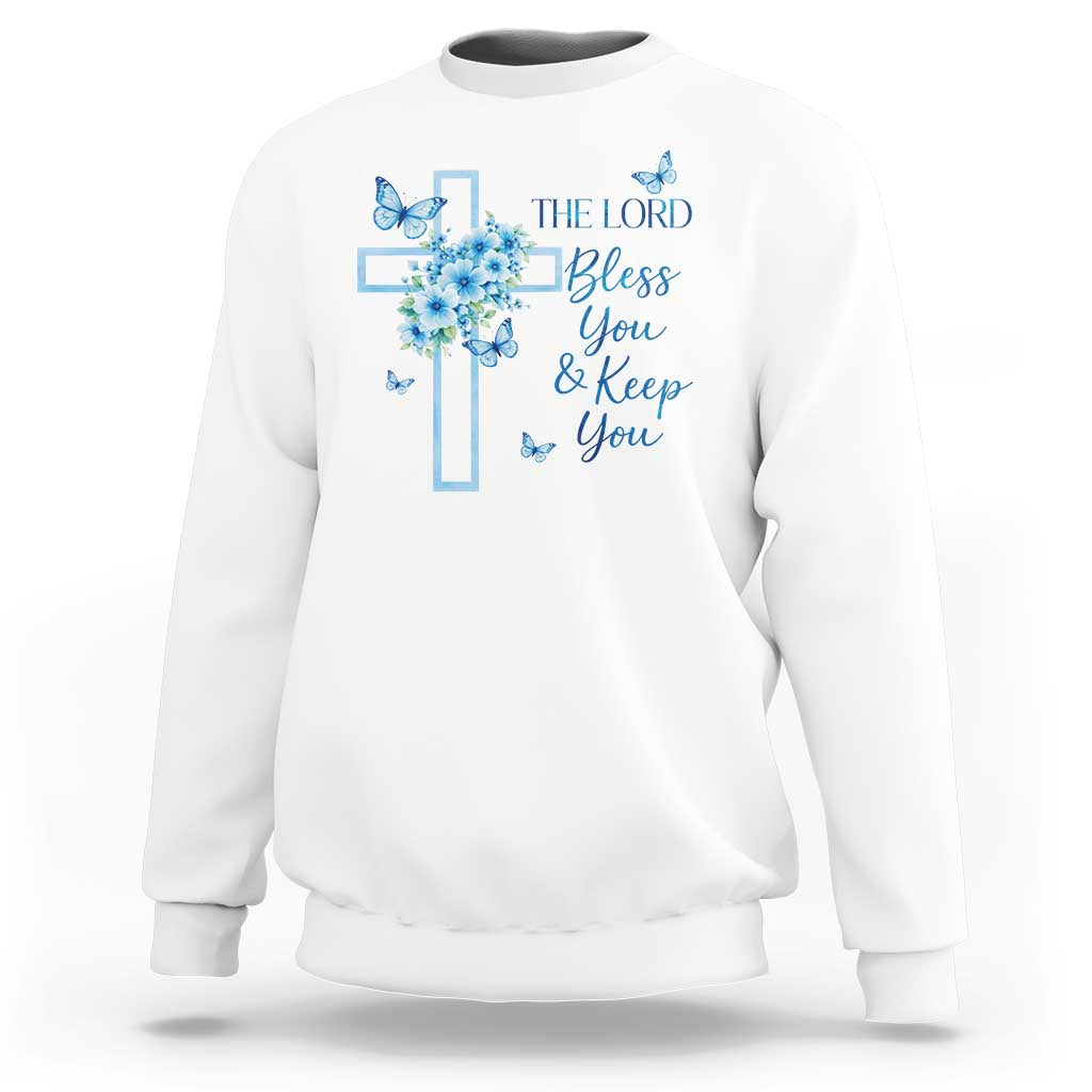 Christian Jesus Sweatshirt The Lord Bless You Encouraging Bible Verse Butterfly Art