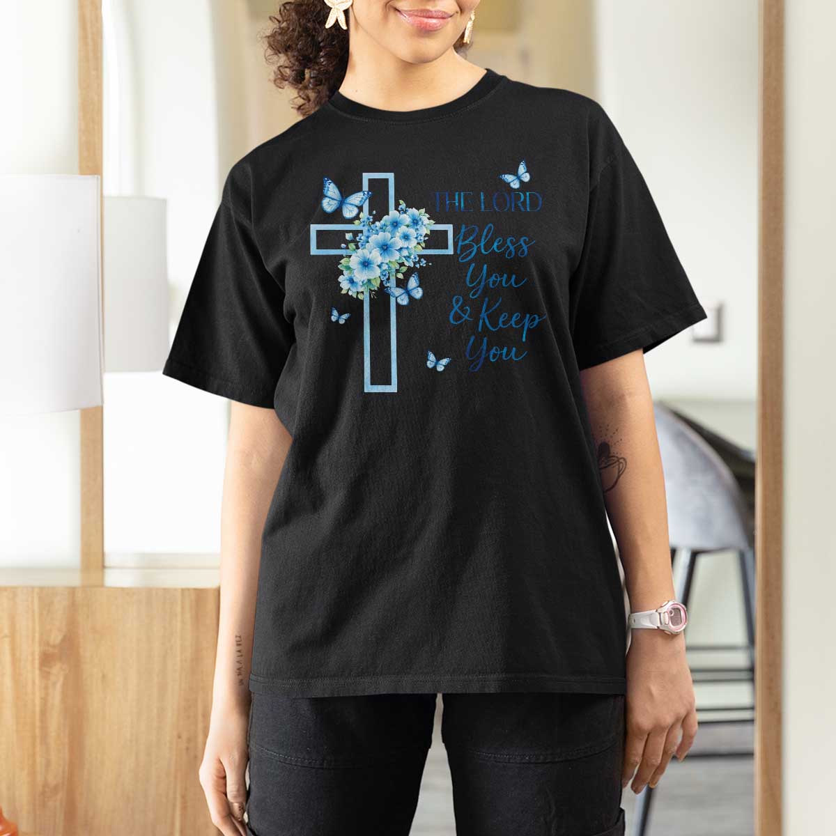 Christian Jesus T Shirt For Women The Lord Bless You Encouraging Bible Verse Butterfly Art