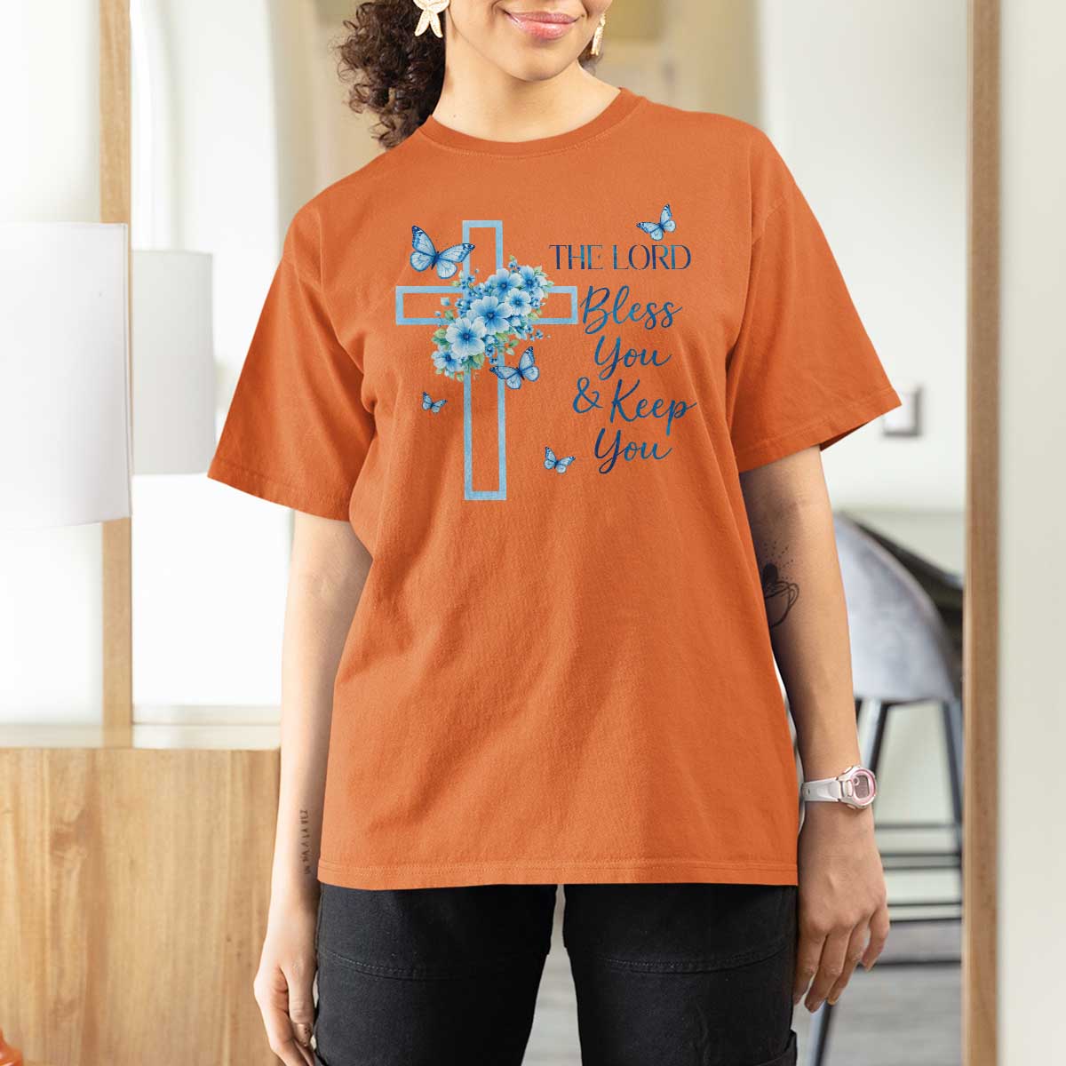 Christian Jesus T Shirt For Women The Lord Bless You Encouraging Bible Verse Butterfly Art