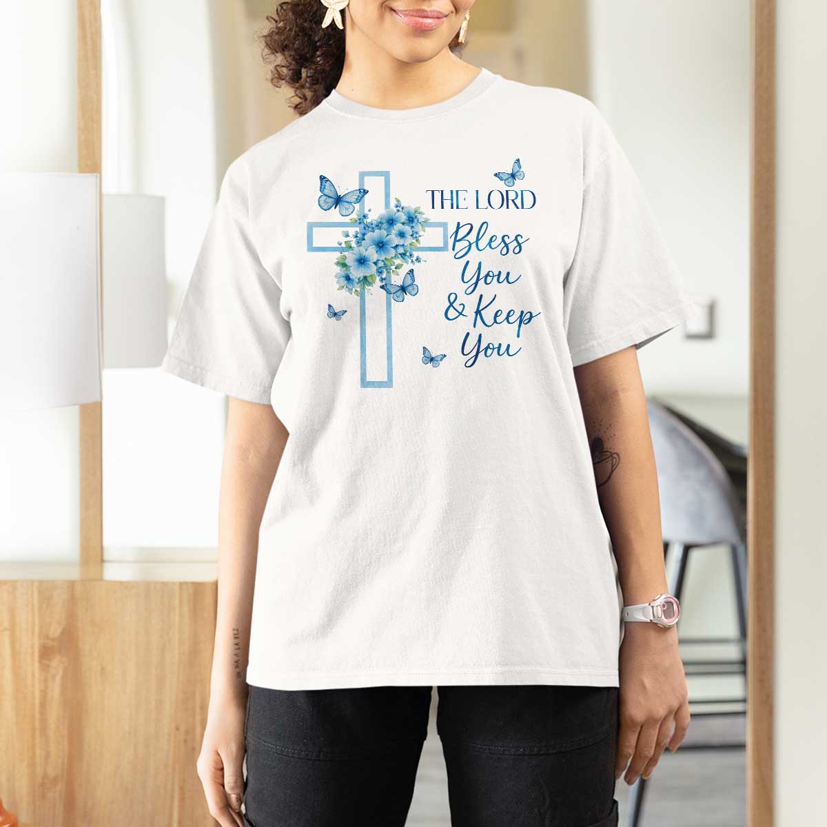 Christian Jesus T Shirt For Women The Lord Bless You Encouraging Bible Verse Butterfly Art