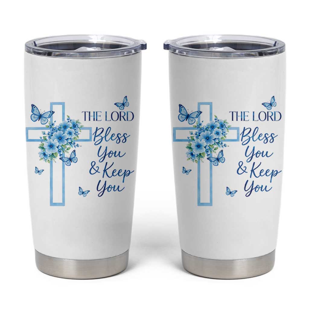 Christian Jesus Tumbler Cup The Lord Bless You Encouraging Bible Verse Butterfly Art