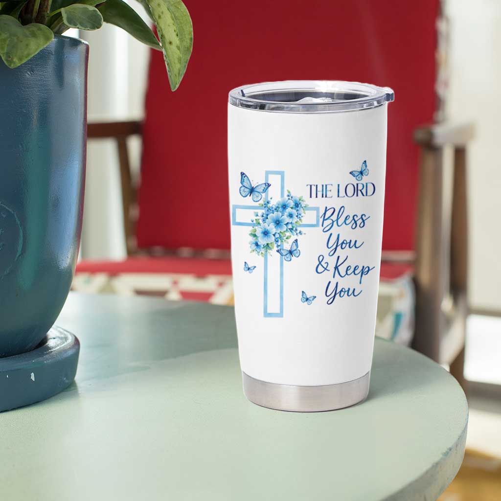 Christian Jesus Tumbler Cup The Lord Bless You Encouraging Bible Verse Butterfly Art