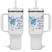 Christian Jesus Tumbler With Handle The Lord Bless You Encouraging Bible Verse Butterfly Art
