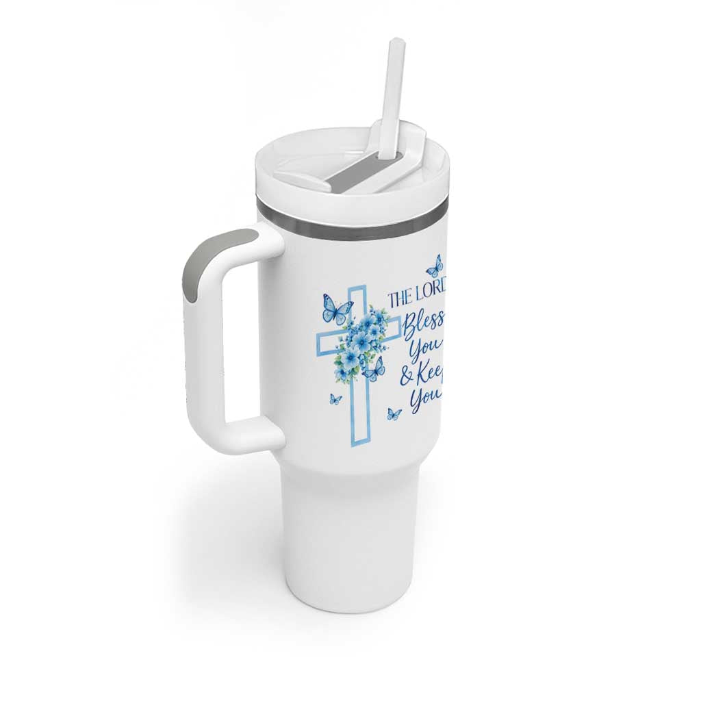 Christian Jesus Tumbler With Handle The Lord Bless You Encouraging Bible Verse Butterfly Art