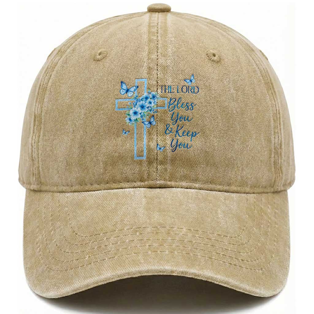 Christian Jesus Washed Cotton Baseball Cap The Lord Bless You Encouraging Bible Verse Butterfly Art