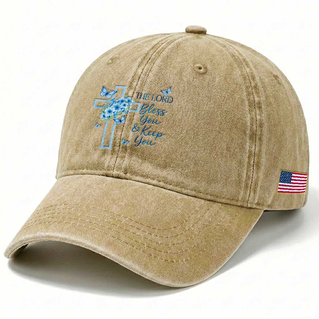 Christian Jesus Washed Cotton Baseball Cap The Lord Bless You Encouraging Bible Verse Butterfly Art