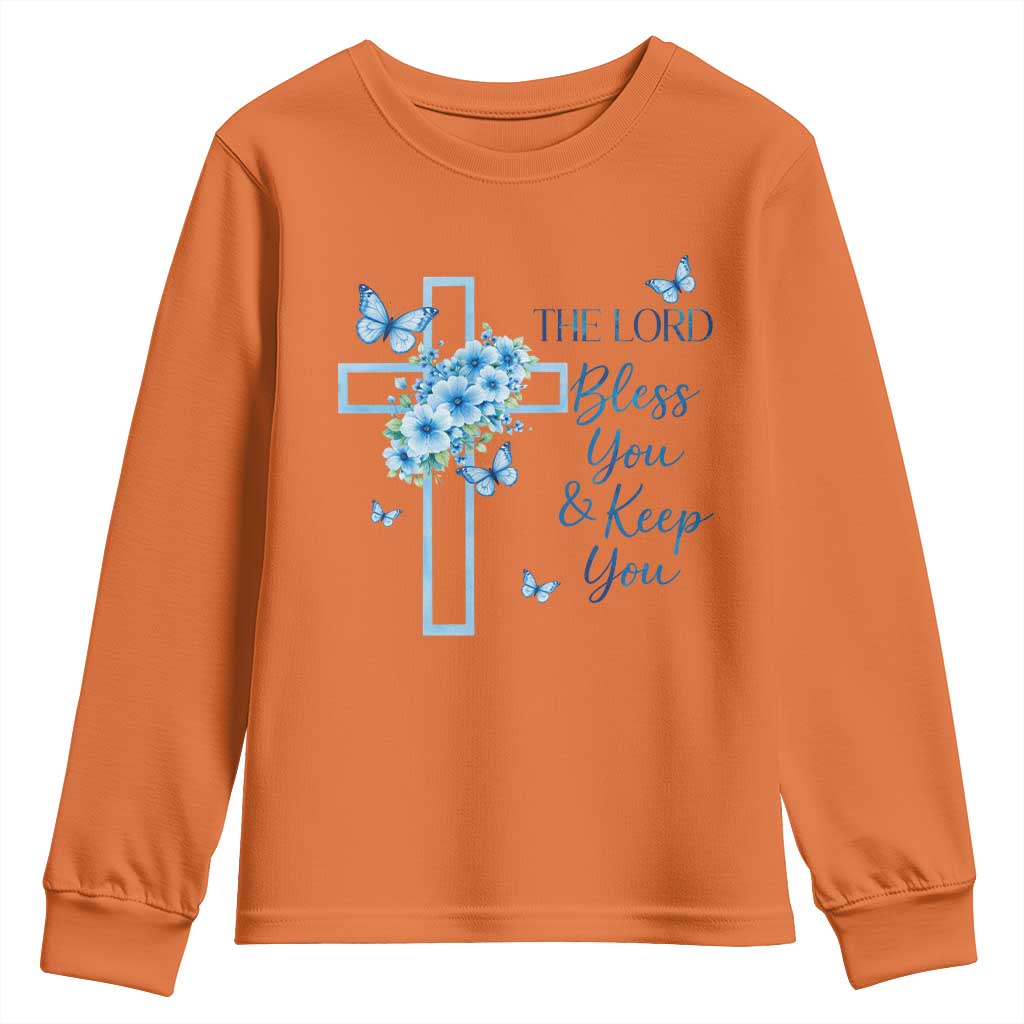 Christian Jesus Youth Sweatshirt The Lord Bless You Encouraging Bible Verse Butterfly Art