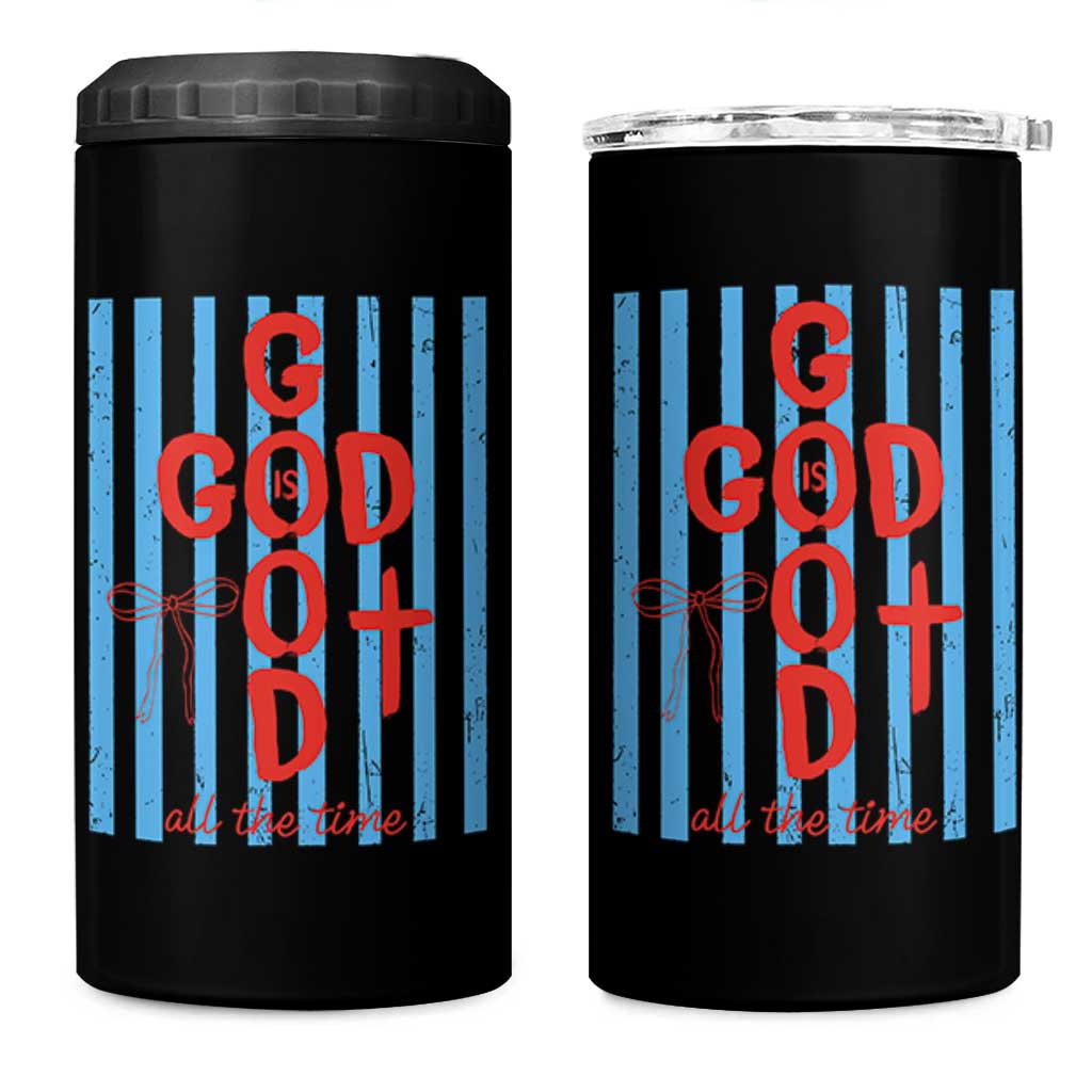 Christian Jesus Lovers 4 in 1 Can Cooler Tumbler Striped Preppy God Is Good All The Time