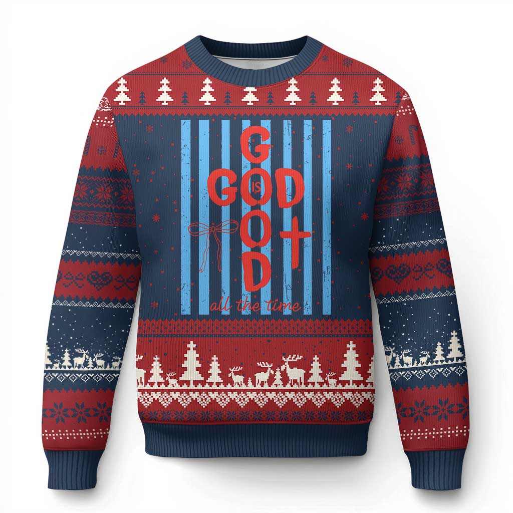 Christian Jesus Lovers Ugly Christmas Sweater Striped Preppy God Is Good All The Time