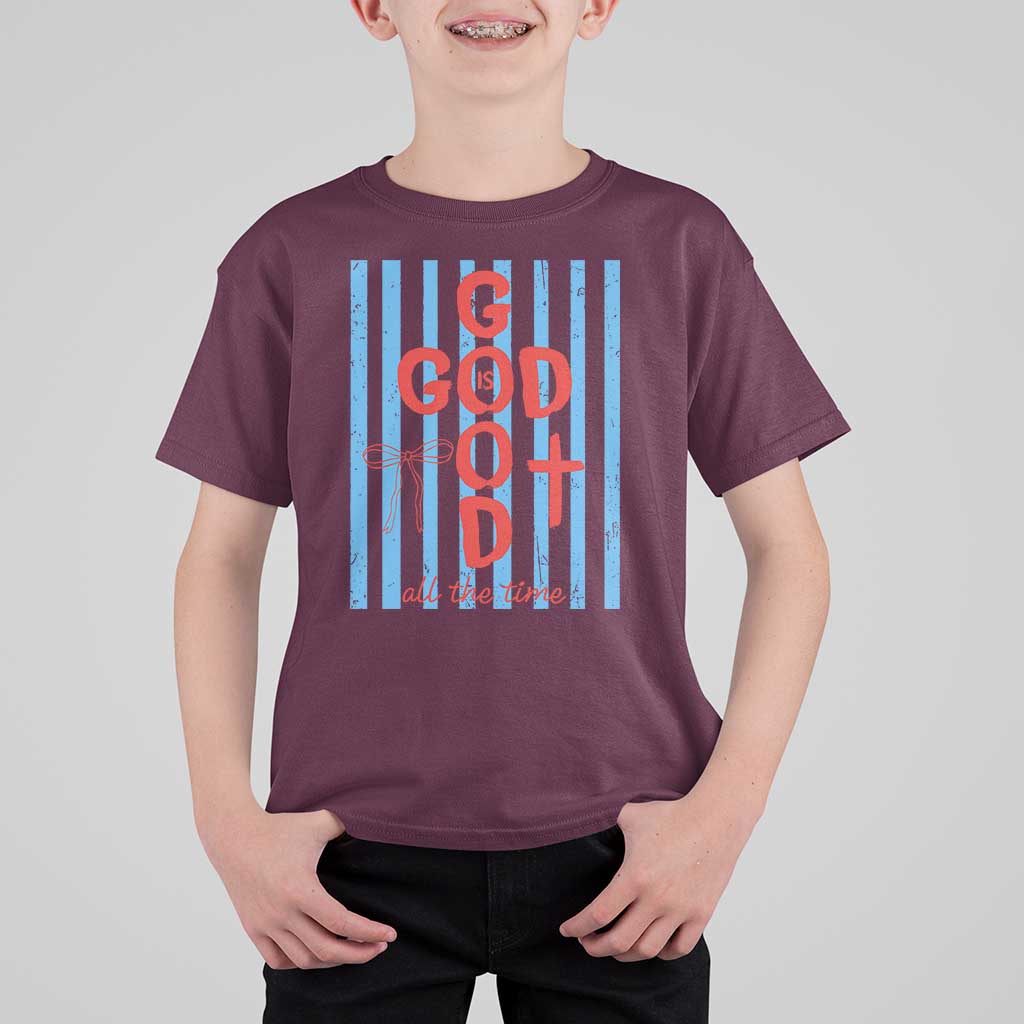 Christian Jesus Lovers T Shirt For Kid Striped Preppy God Is Good All The Time